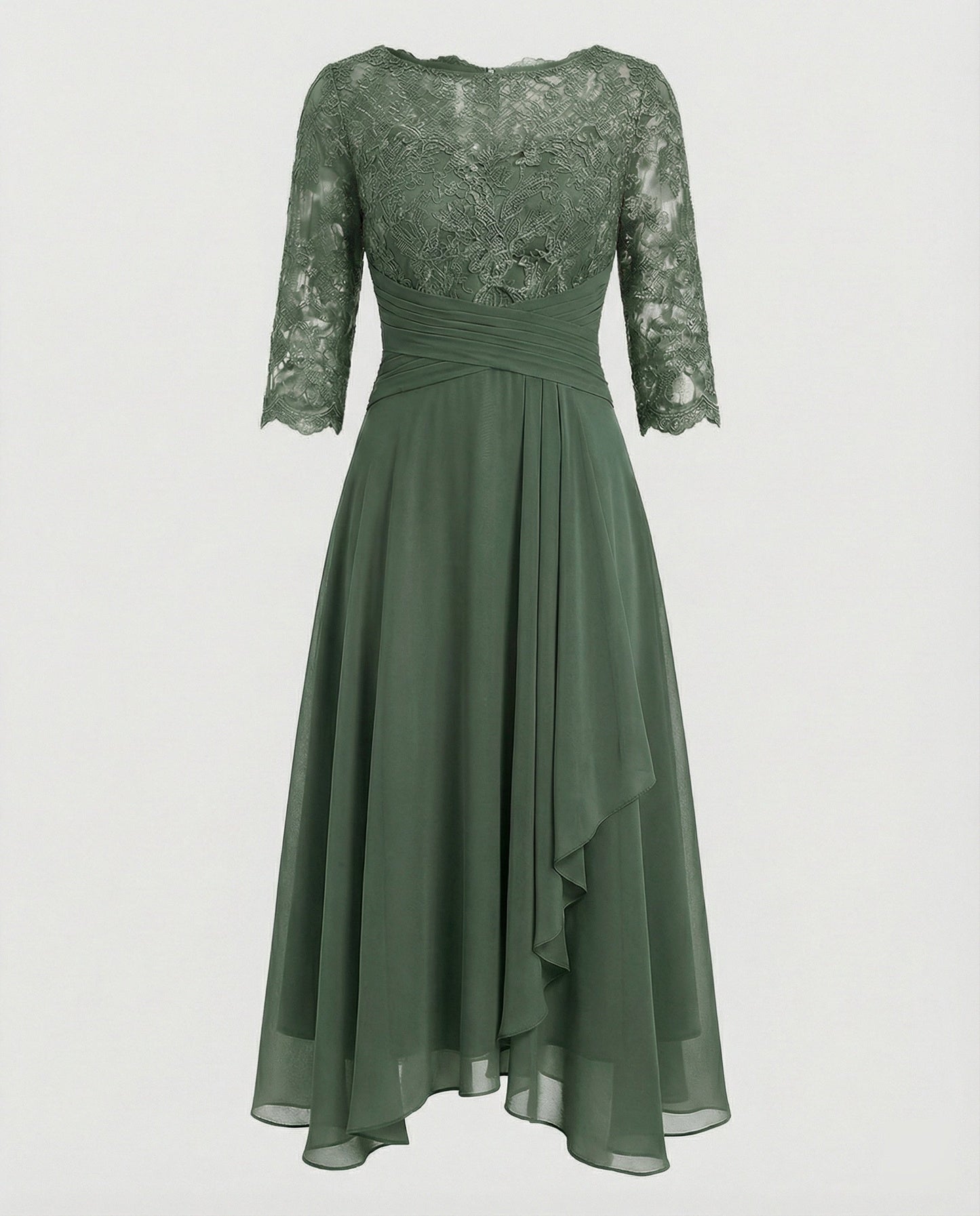 Robe de Cérémonie Femme | Dentelle, Taille Marquée | Midi Chic