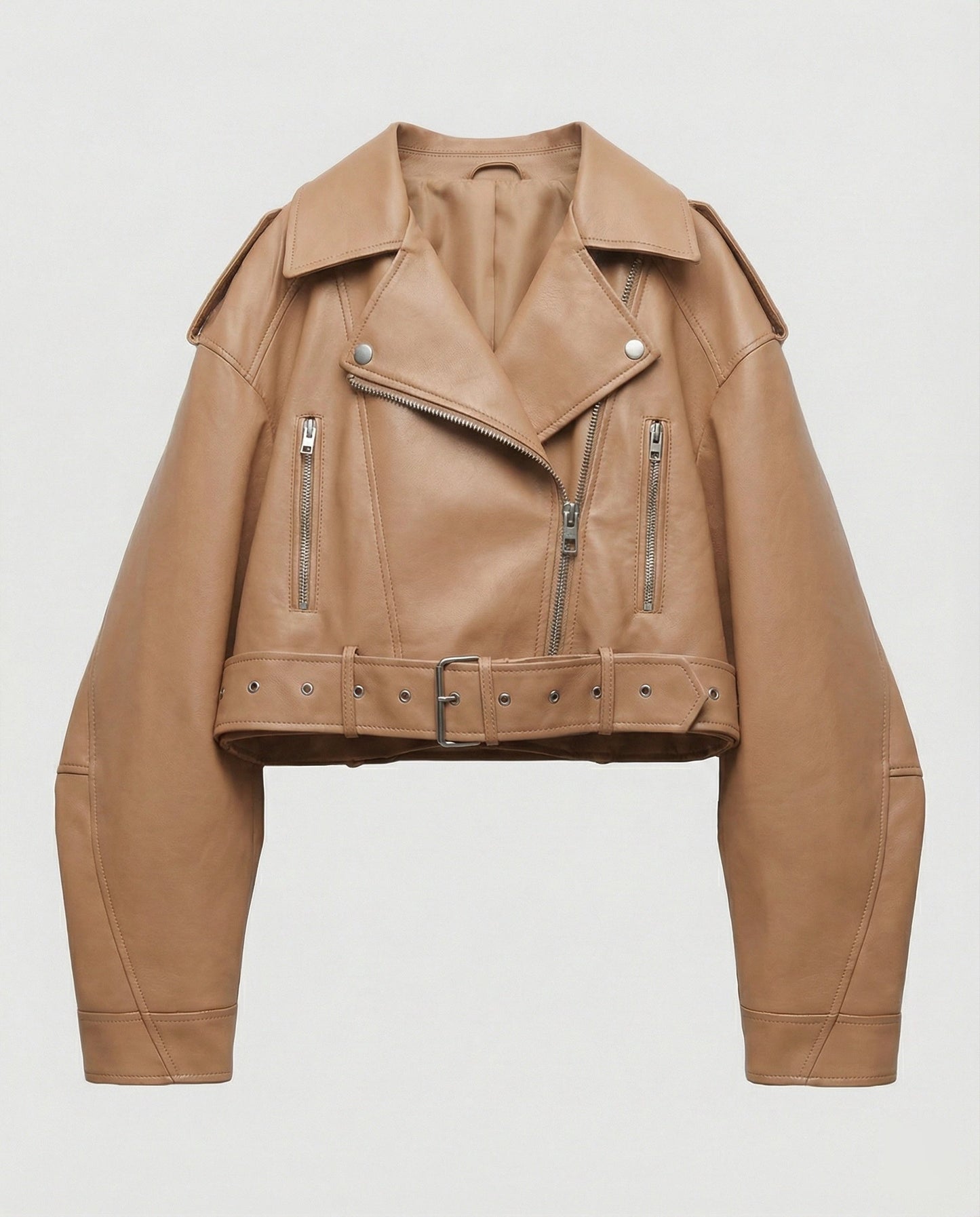 Veste en cuir souple femme | Noir, coupe ajustée, ceinture