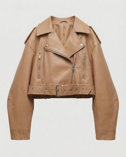 Veste en cuir souple femme | Noir, coupe ajustée, ceinture
