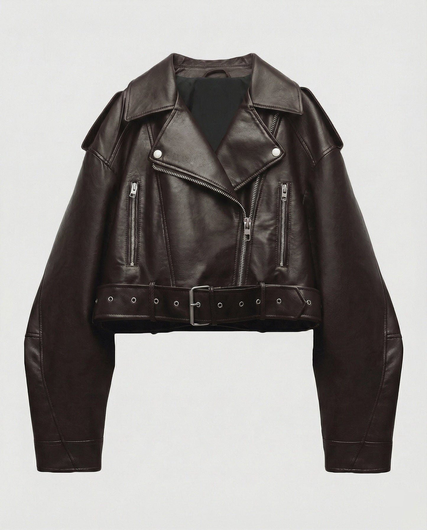 Veste en cuir souple femme | Noir, coupe ajustée, ceinture