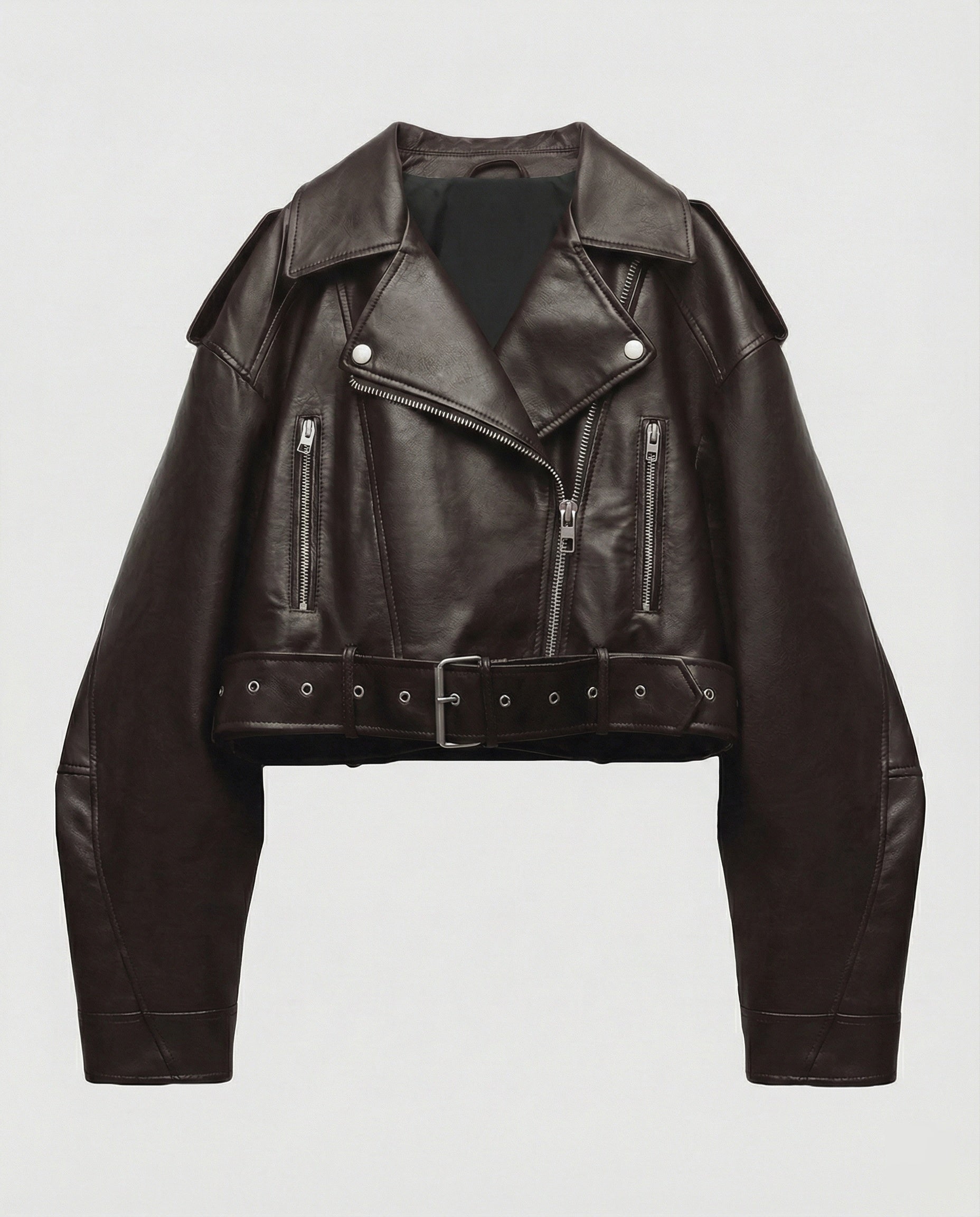 Veste en cuir souple femme | Noir, coupe ajustée, ceinture