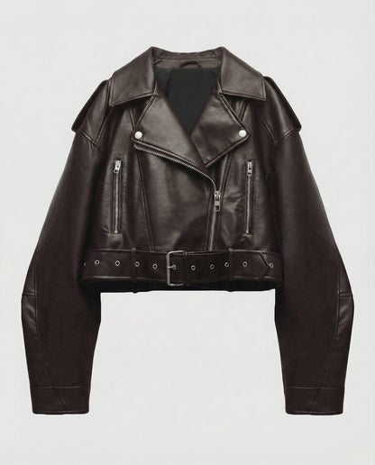 Veste en cuir souple femme | Noir, coupe ajustée, ceinture