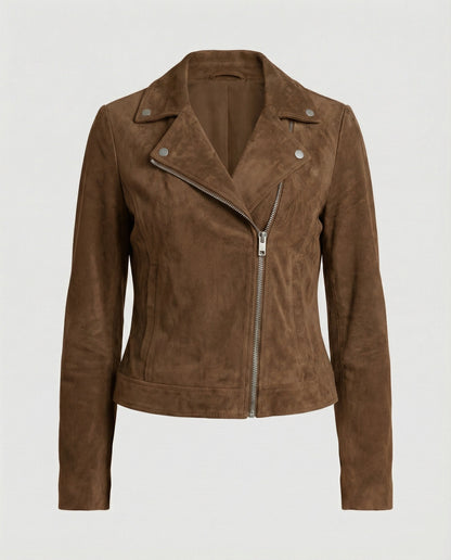 Veste Cuir Femme | Motard Souple, Suédine Marron
