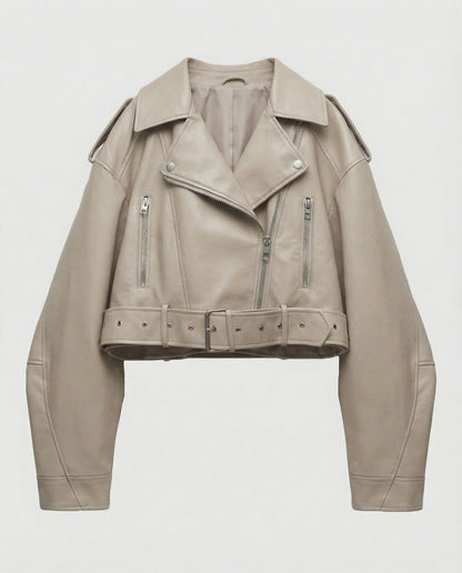 Veste en cuir souple femme | Noir, coupe ajustée, ceinture