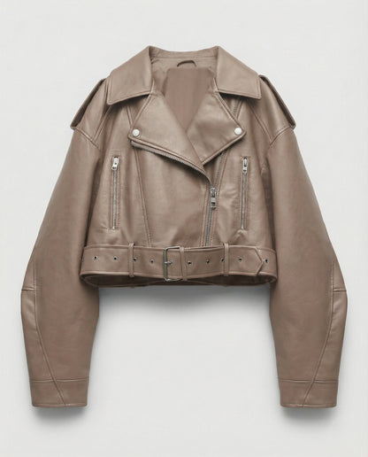 Veste en cuir souple femme | Noir, coupe ajustée, ceinture