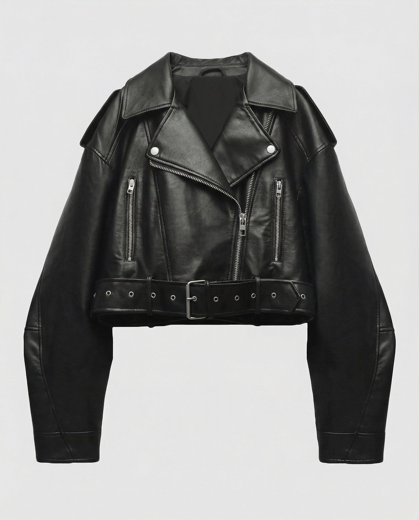 Veste en cuir souple femme | Noir, coupe ajustée, ceinture