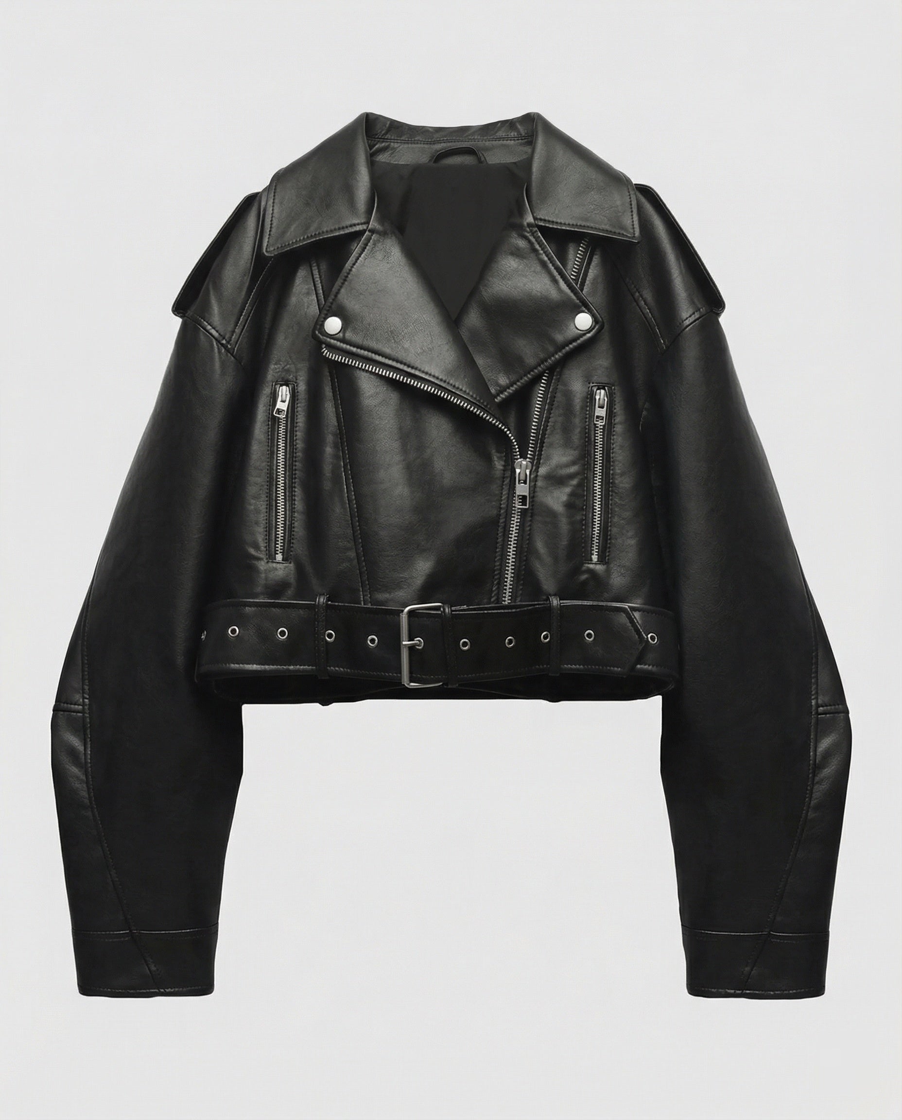 Veste en cuir souple femme | Noir, coupe ajustée, ceinture