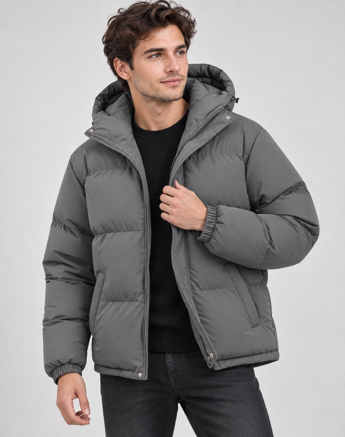 Doudoune homme hiver capuche zippée matelassée coupe regular
