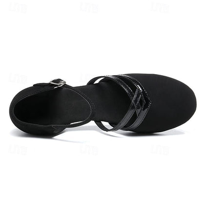 Chaussures de Danse Femme | Noir Suède, Lanière Cheville | Semelle Plate
