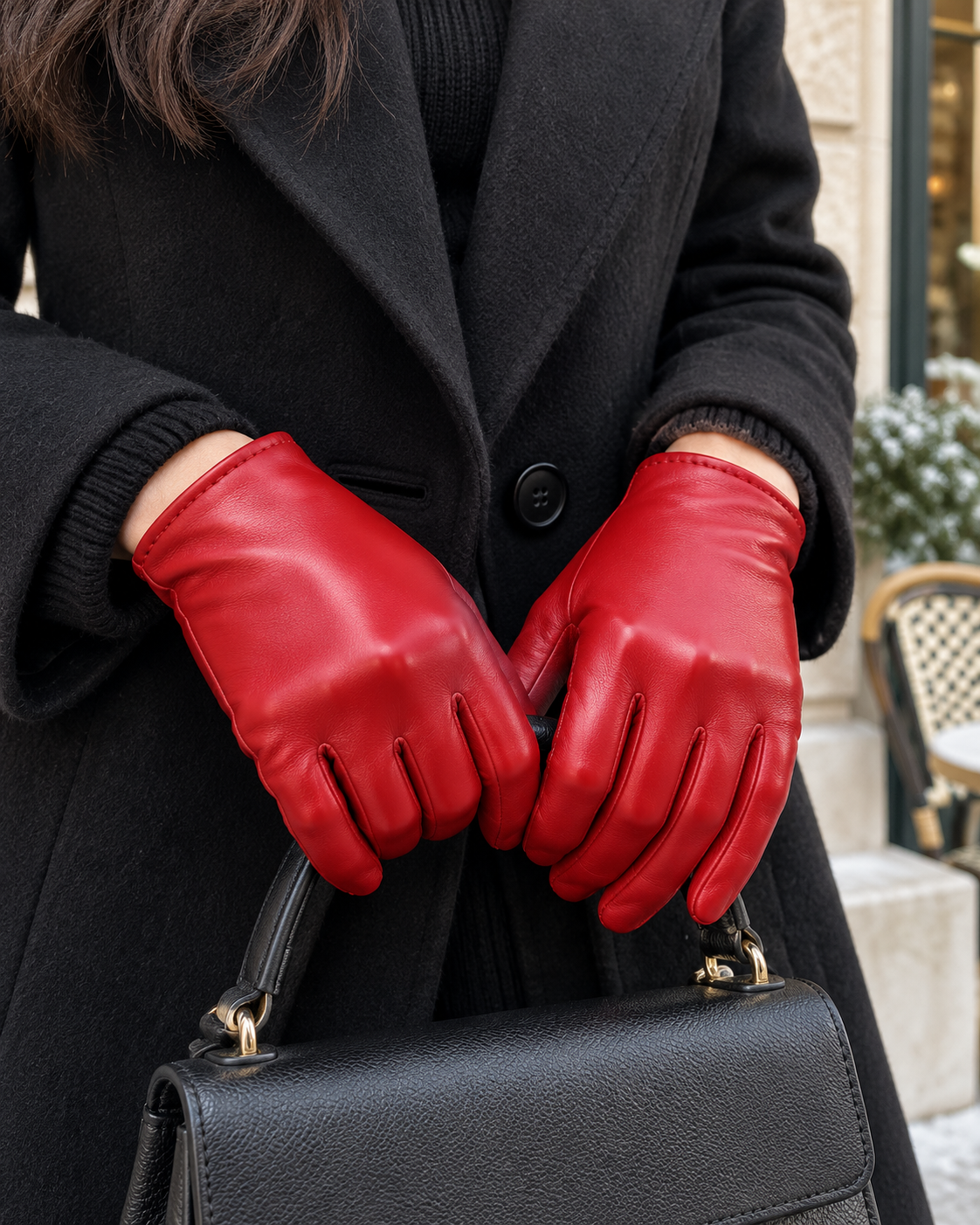 Gants cuir femme doublure chaude longueur poignet pour l'hiver