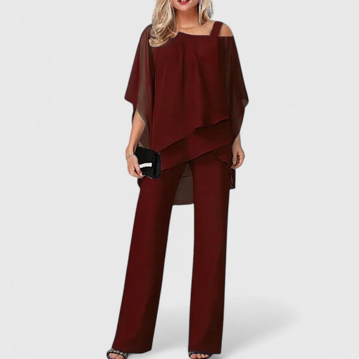 Ensembles de Vêtements - Femmes | Ensemble Pantalon 2 Pièces, Blouse en Mousseline | Tenue de Soirée Élégante