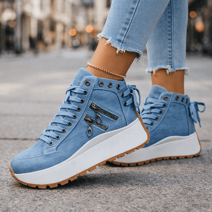 Sneakers montantes femme plateforme tige haute fermeture zippée latérale