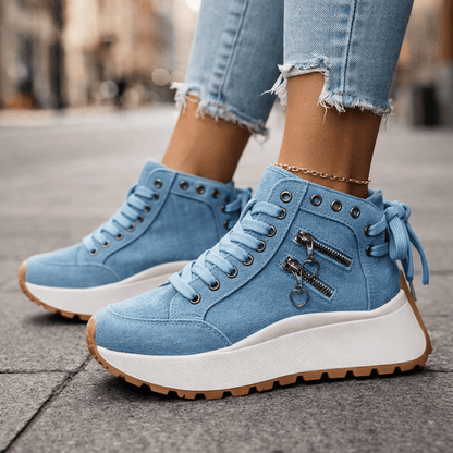 Sneakers montantes femme plateforme tige haute fermeture zippée latérale