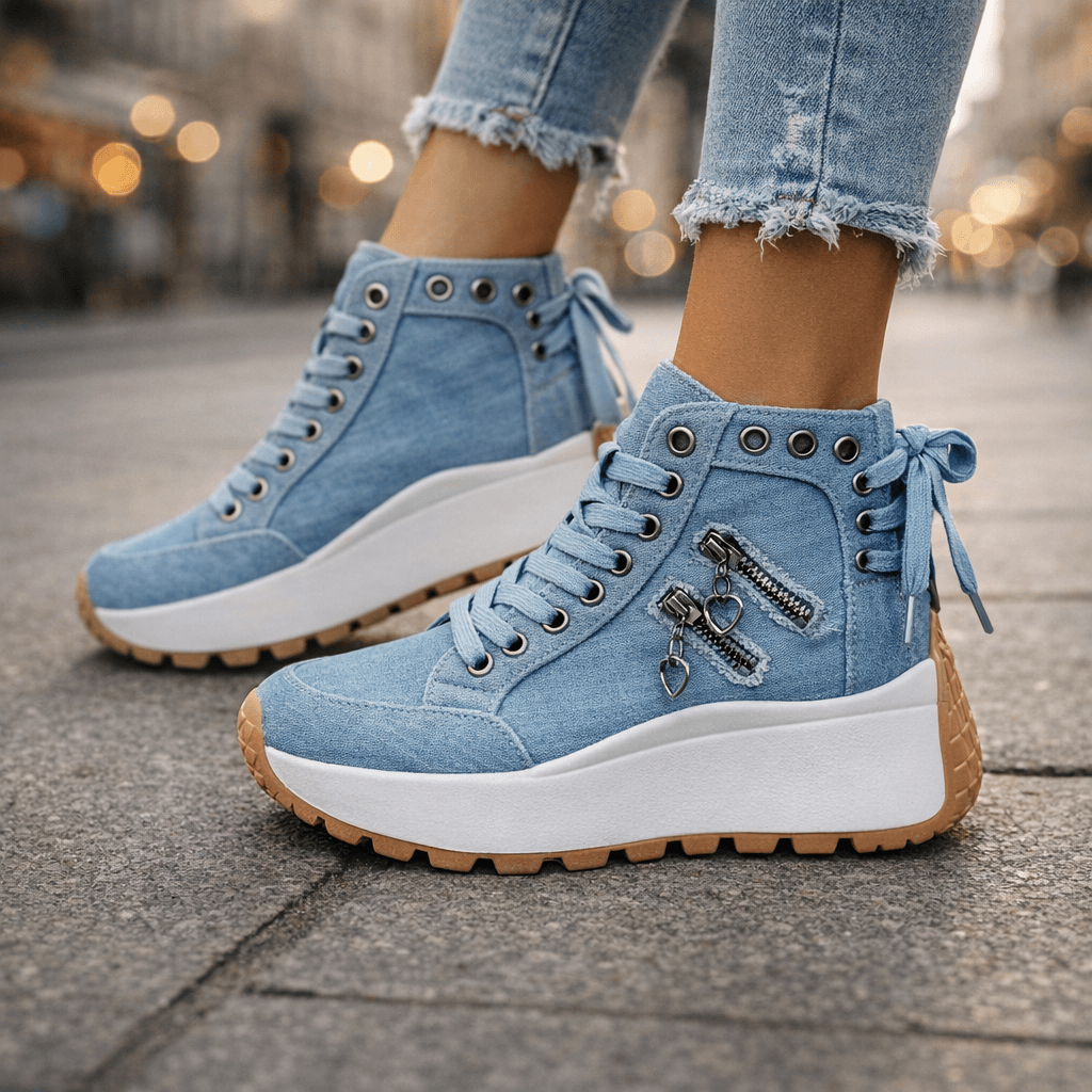 Sneakers montantes femme plateforme tige haute fermeture zippée latérale