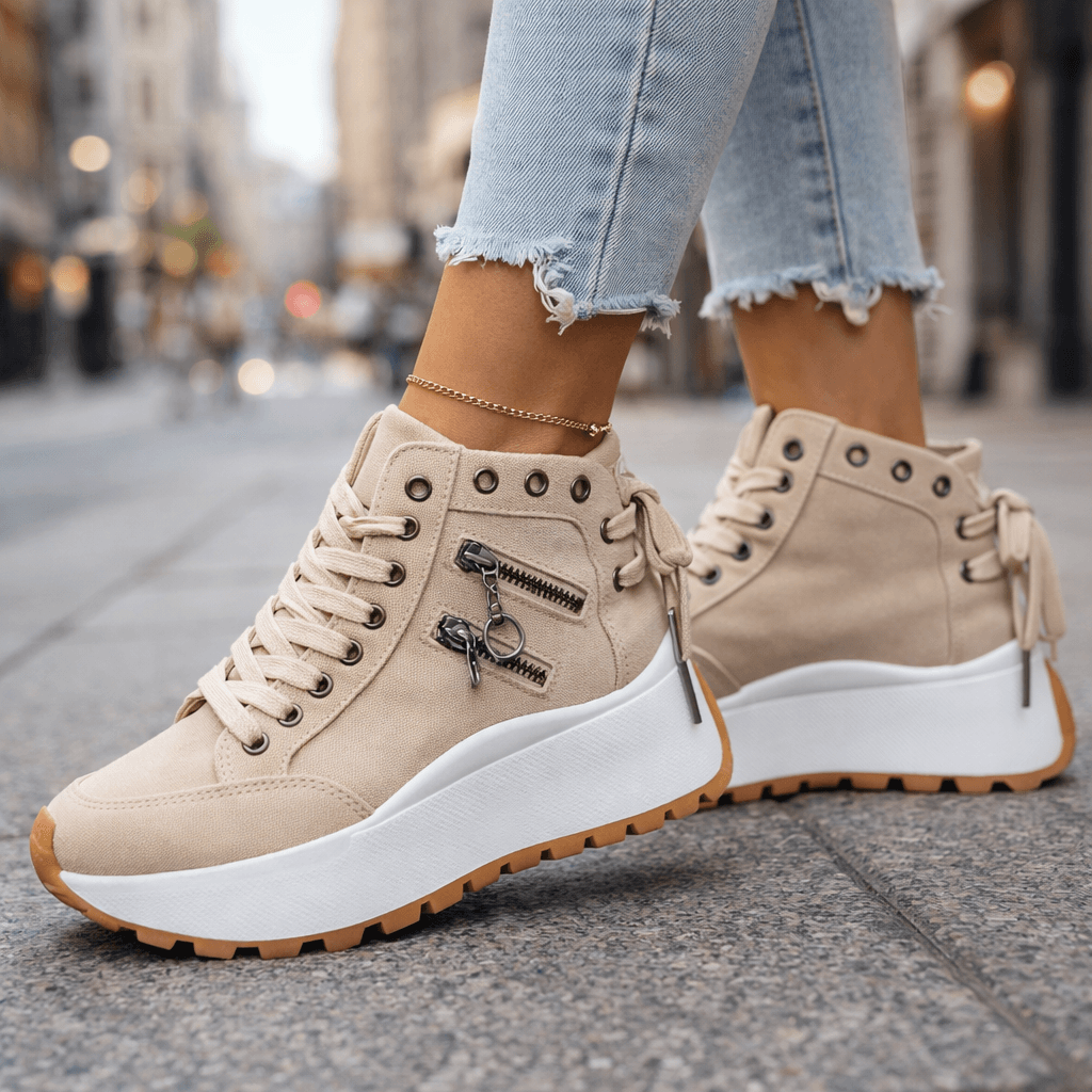 Sneakers montantes femme plateforme tige haute fermeture zippée latérale