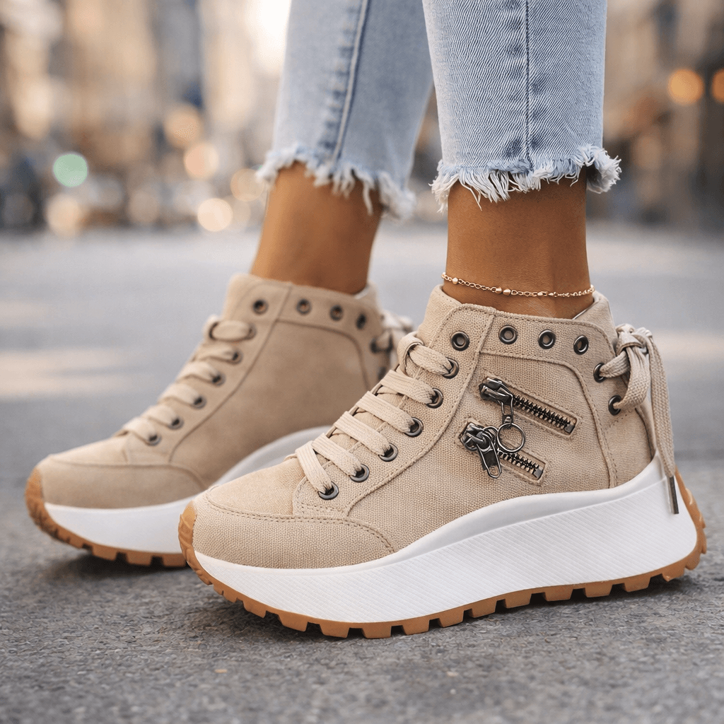 Sneakers montantes femme plateforme tige haute fermeture zippée latérale