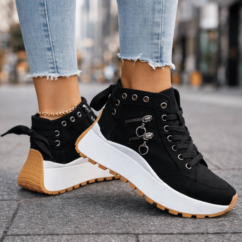 Sneakers montantes femme plateforme tige haute fermeture zippée latérale