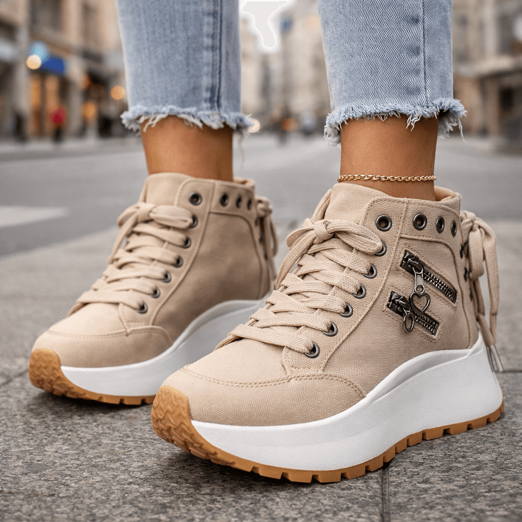 Sneakers montantes femme plateforme tige haute fermeture zippée latérale
