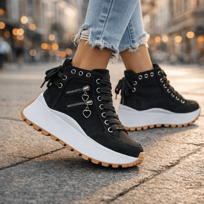Sneakers montantes femme plateforme tige haute fermeture zippée latérale