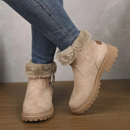 Bottines femme fourrées suède mi-mollet avec zip latéral et col fausse fourrure