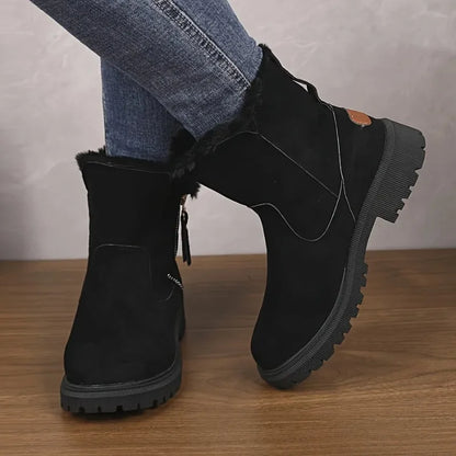 Bottines femme fourrées suède mi-mollet avec zip latéral et col fausse fourrure