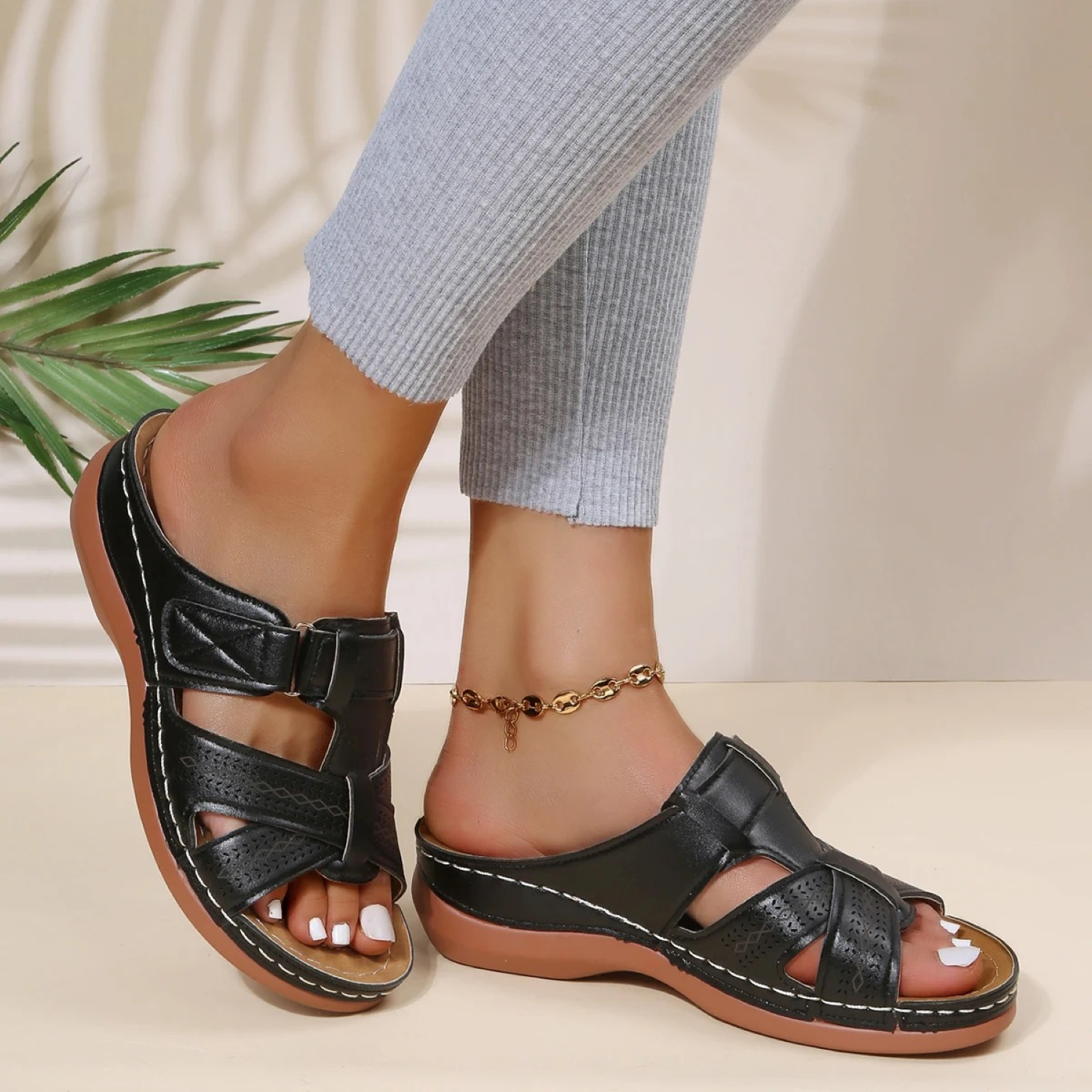 Sandales femme cuir | Bout ouvert, confort respirant