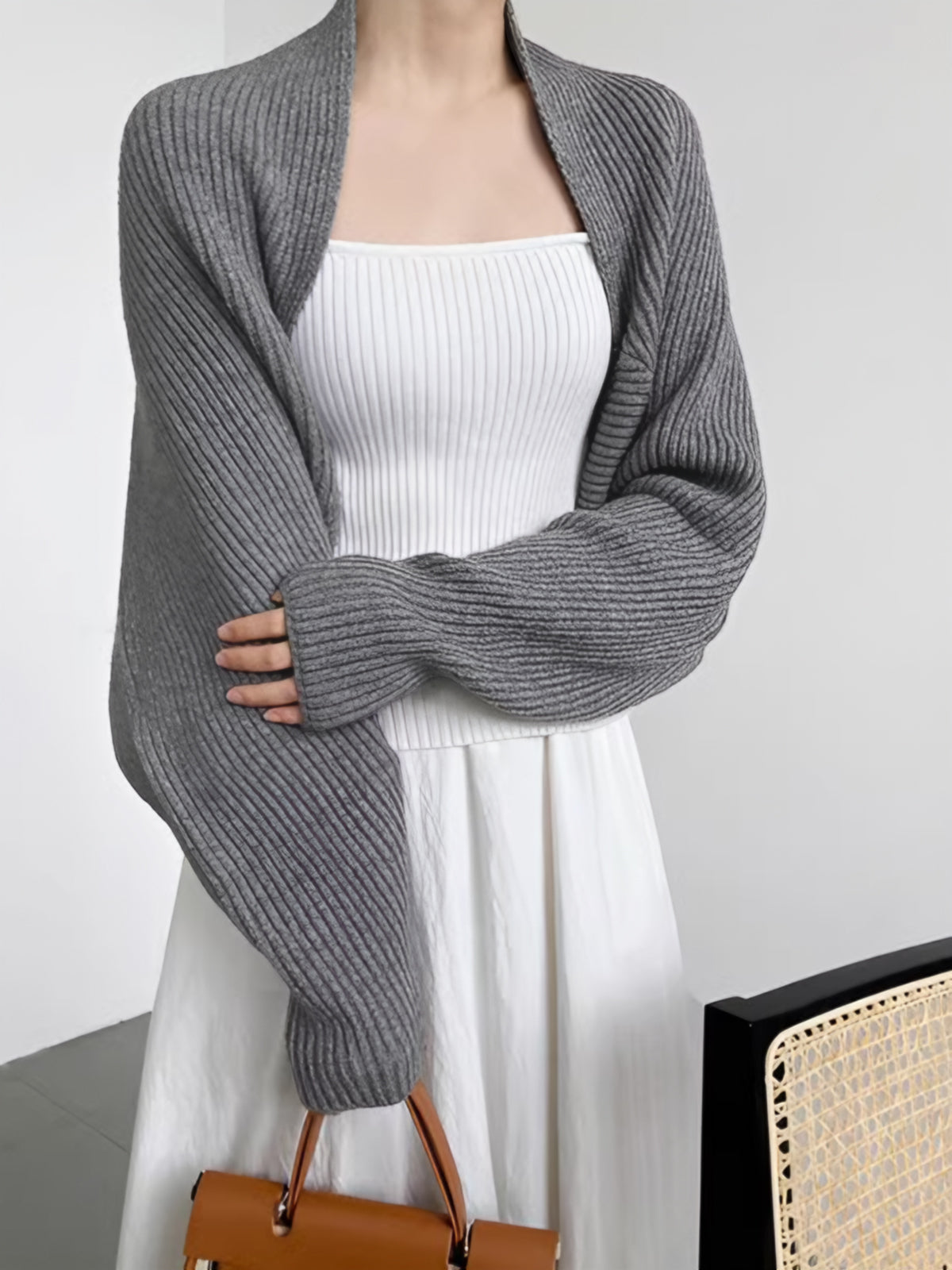 Sweater femme shrug ouvert devant en tricot coupe ample décontractée
