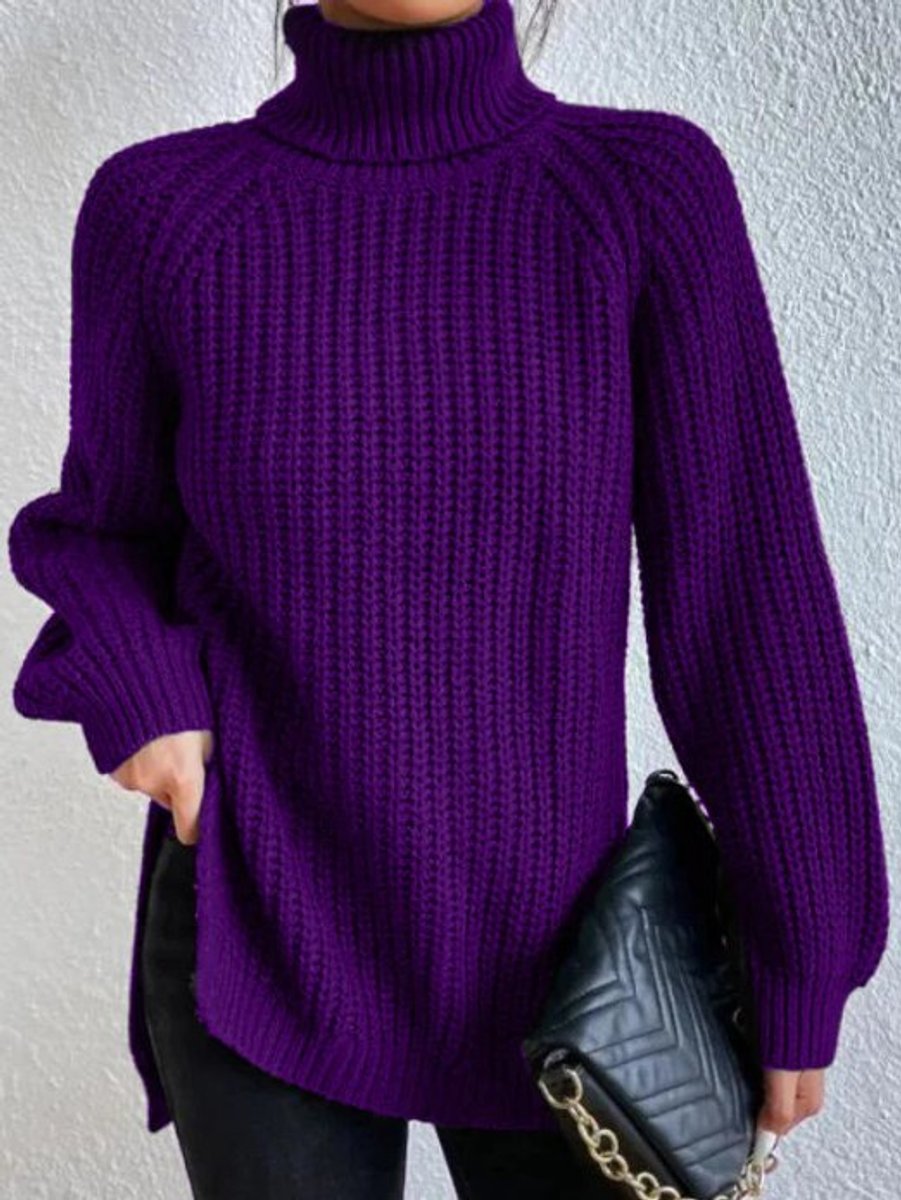 Pull Femme Col Roulé Oversize Gros Tricot