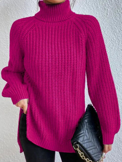 Pull Femme Col Roulé Oversize Gros Tricot