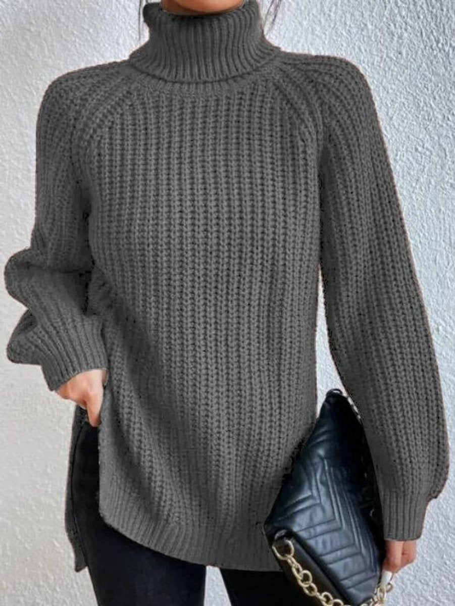 Pull Femme Col Roulé Oversize Gros Tricot