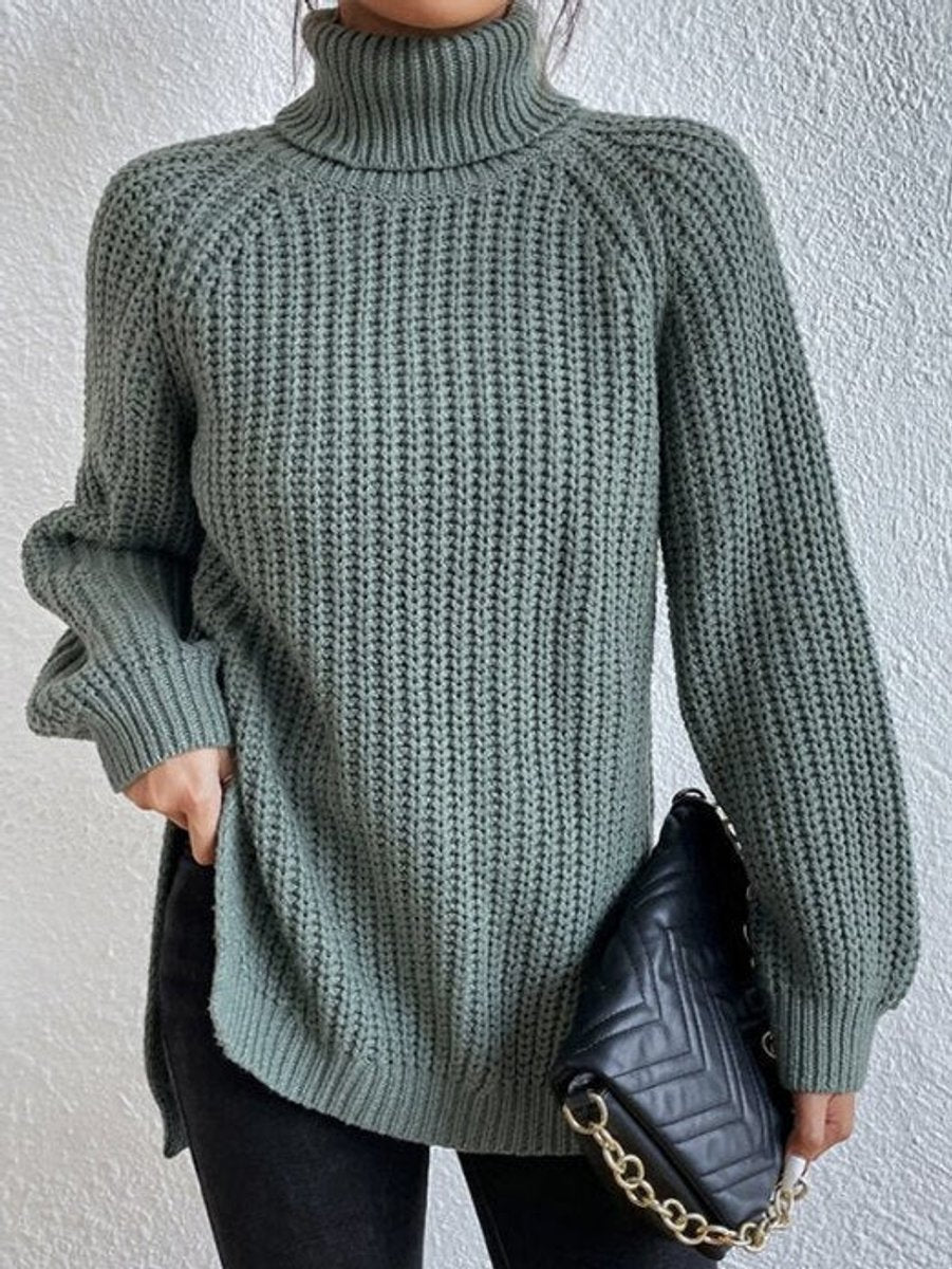 Pull Femme Col Roulé Oversize Gros Tricot