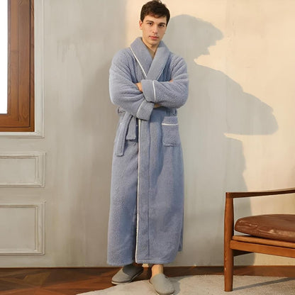 Robe de chambre femme polaire longue col châle avec ceinture et poches