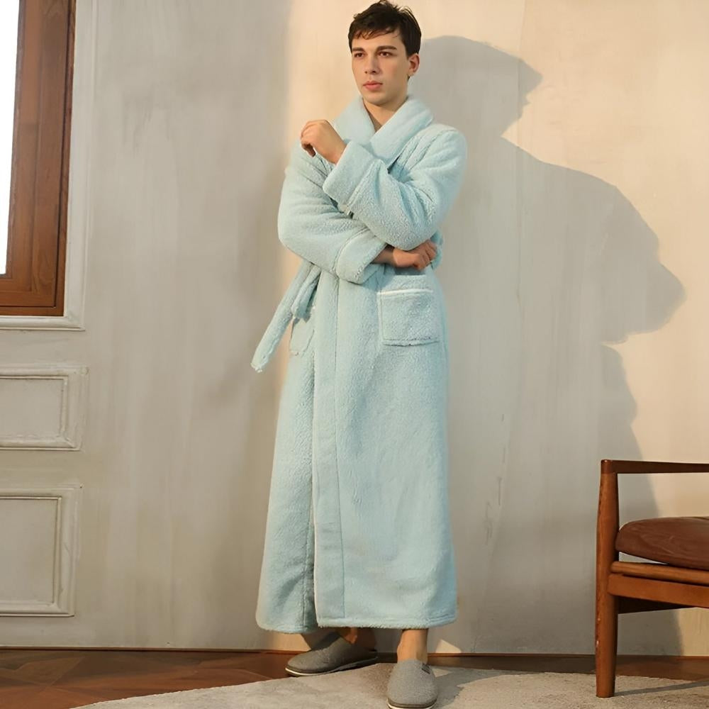 Robe de chambre femme polaire longue col châle avec ceinture et poches
