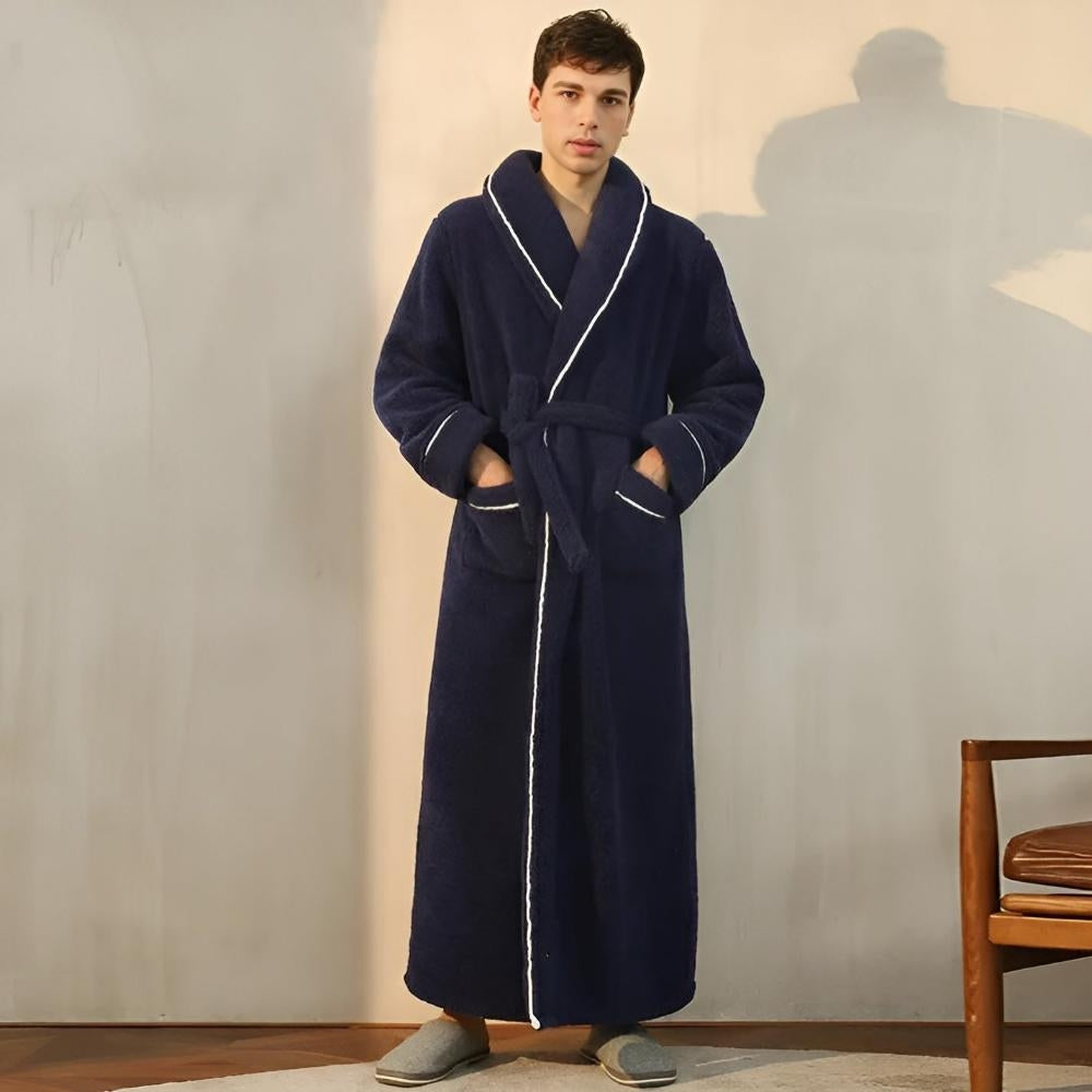 Robe de chambre femme polaire longue col châle avec ceinture et poches