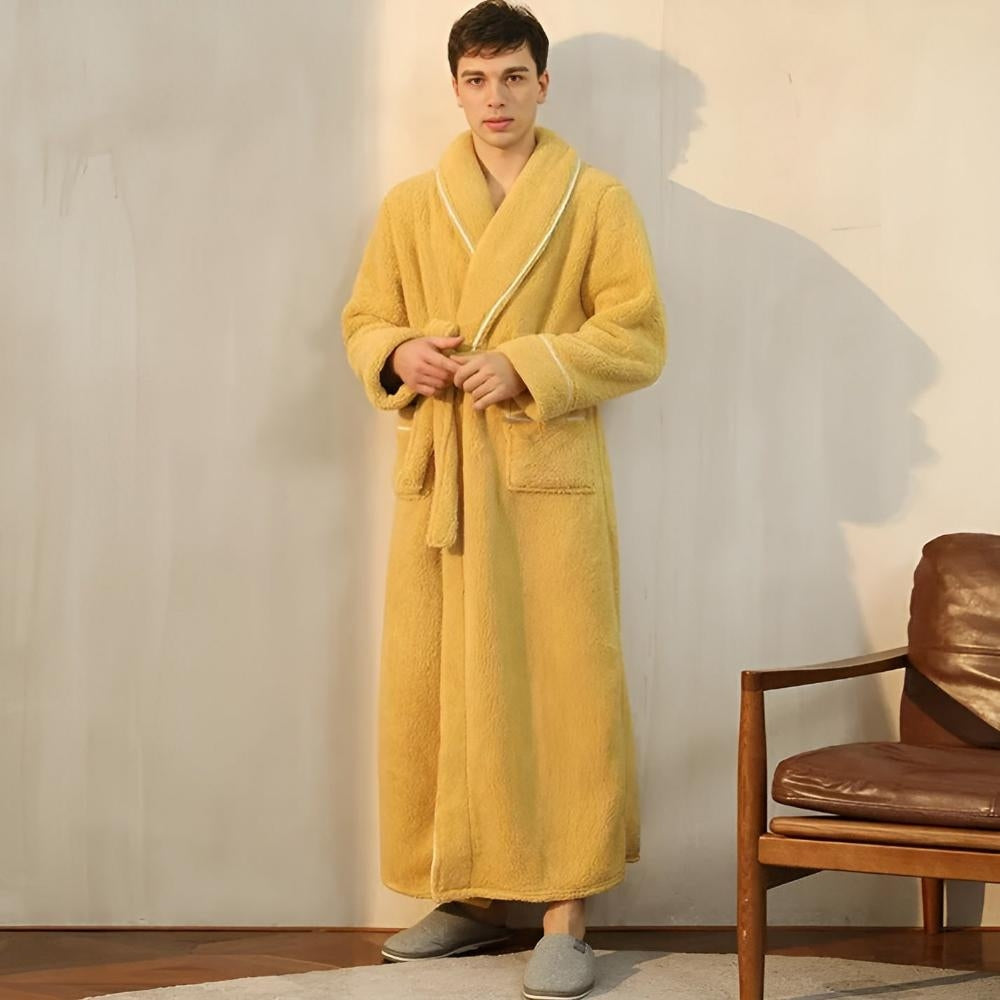 Robe de chambre femme polaire longue col châle avec ceinture et poches