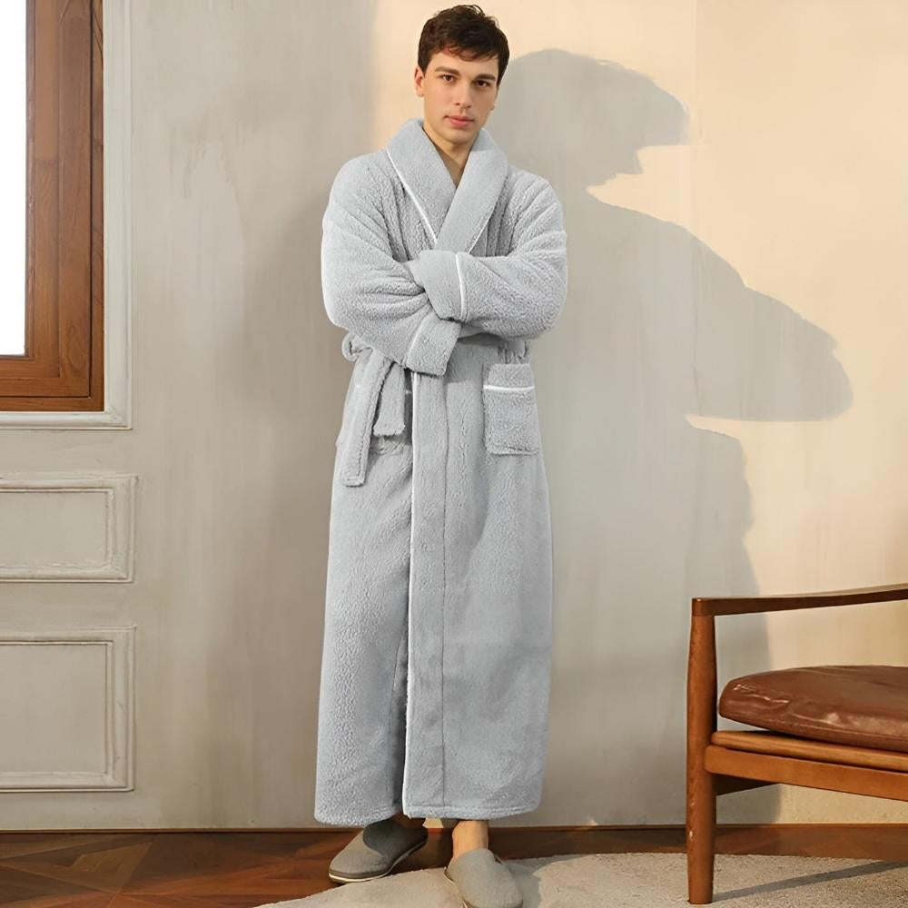 Robe de chambre femme polaire longue col châle avec ceinture et poches