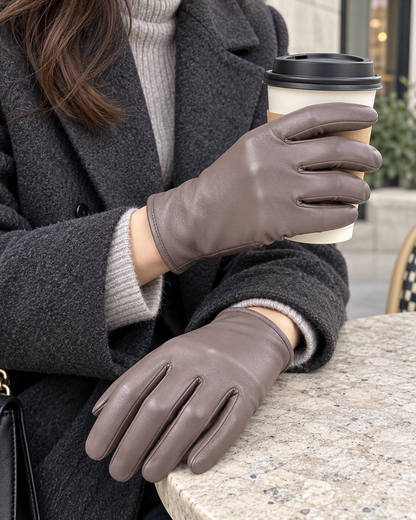 Gants cuir femme doublure chaude longueur poignet pour l'hiver