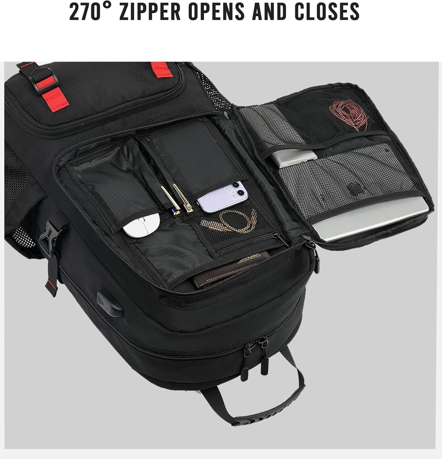 Sac à dos de voyage 60–80L | Imperméable, extensible | USB, compartiment à chaussures, pochette pour ordinateur portable