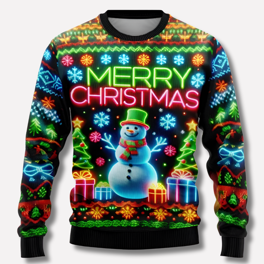Pull de Noël unisexe néon avec motif renne et flocon manches longues