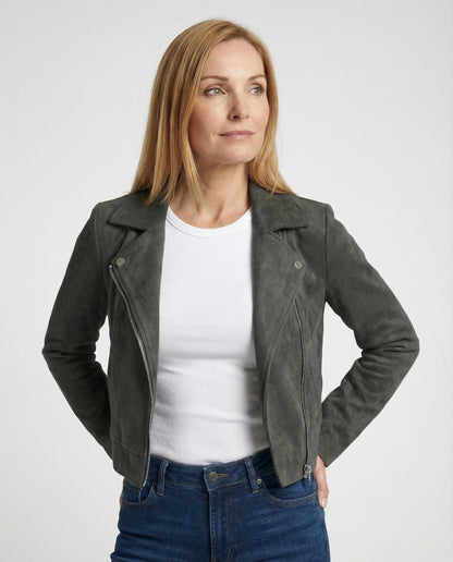 Veste Cuir Femme | Motard Souple, Suédine Marron