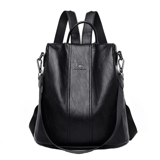 Sac à Dos Scolaire Femme | Cuir Noir, Anti-Vol | Cuir PU, Poches Multiples