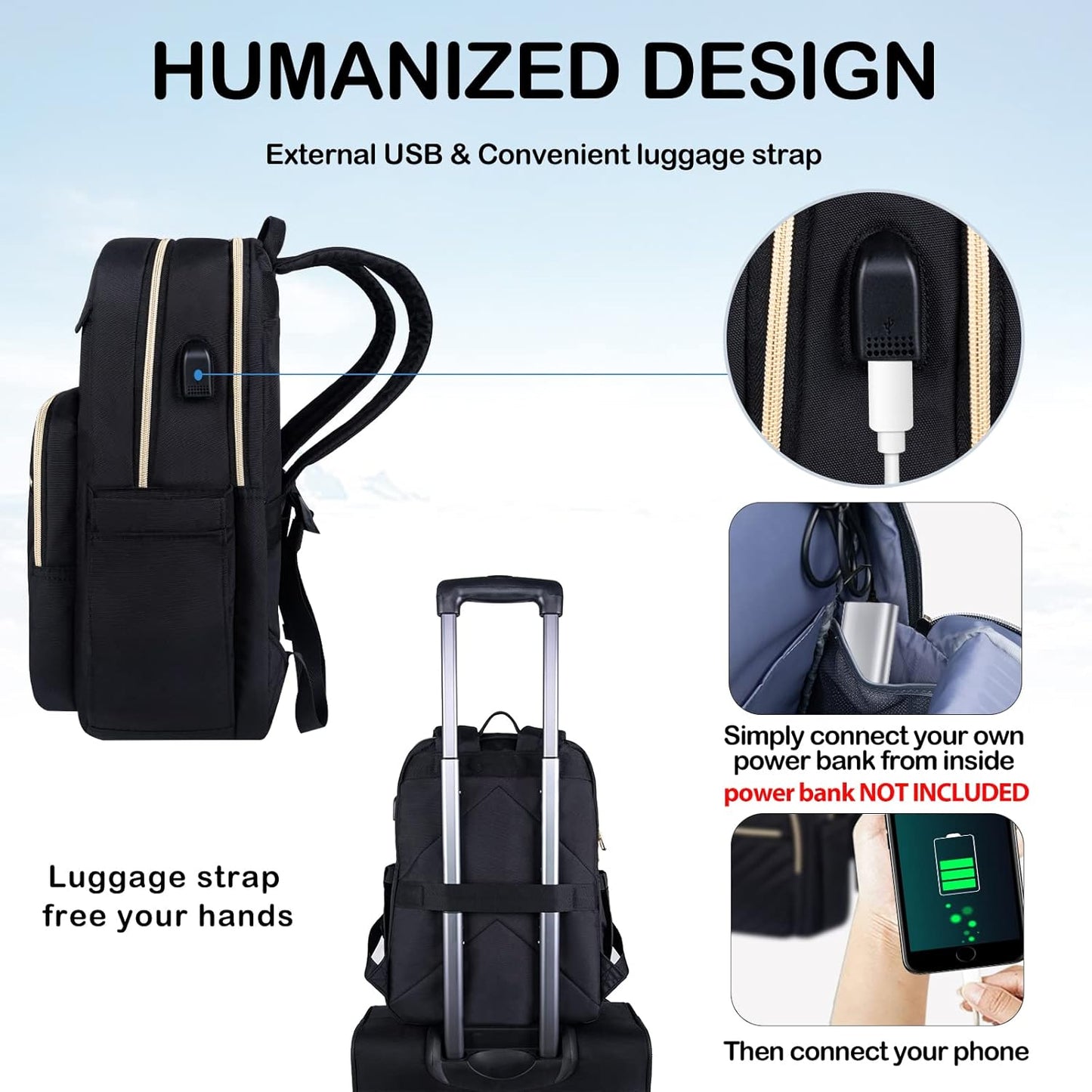 Sac à dos pour ordinateur portable femme | Imperméable, USB, 15.6"