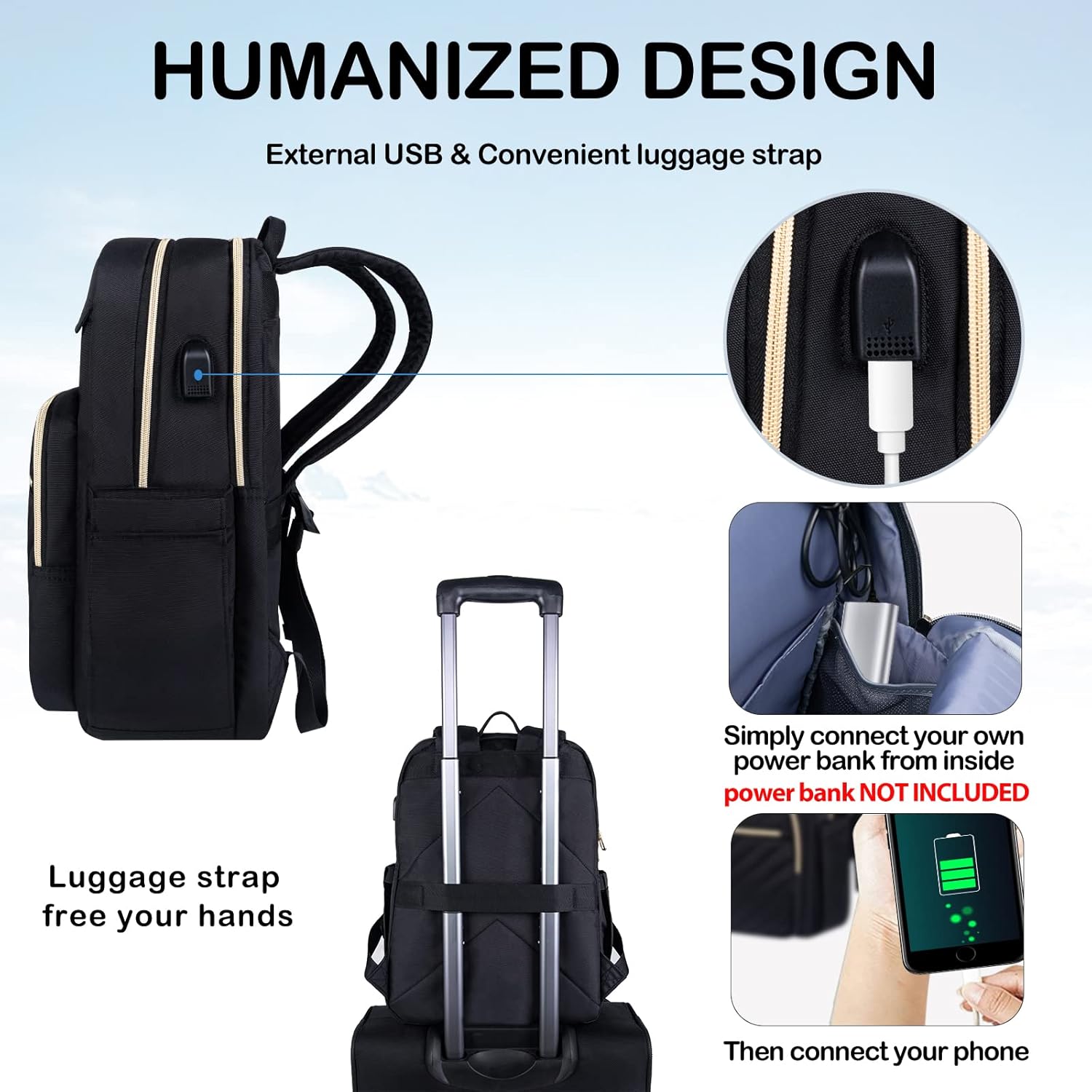 Sac à dos pour ordinateur portable femme | Imperméable, USB, 15.6"