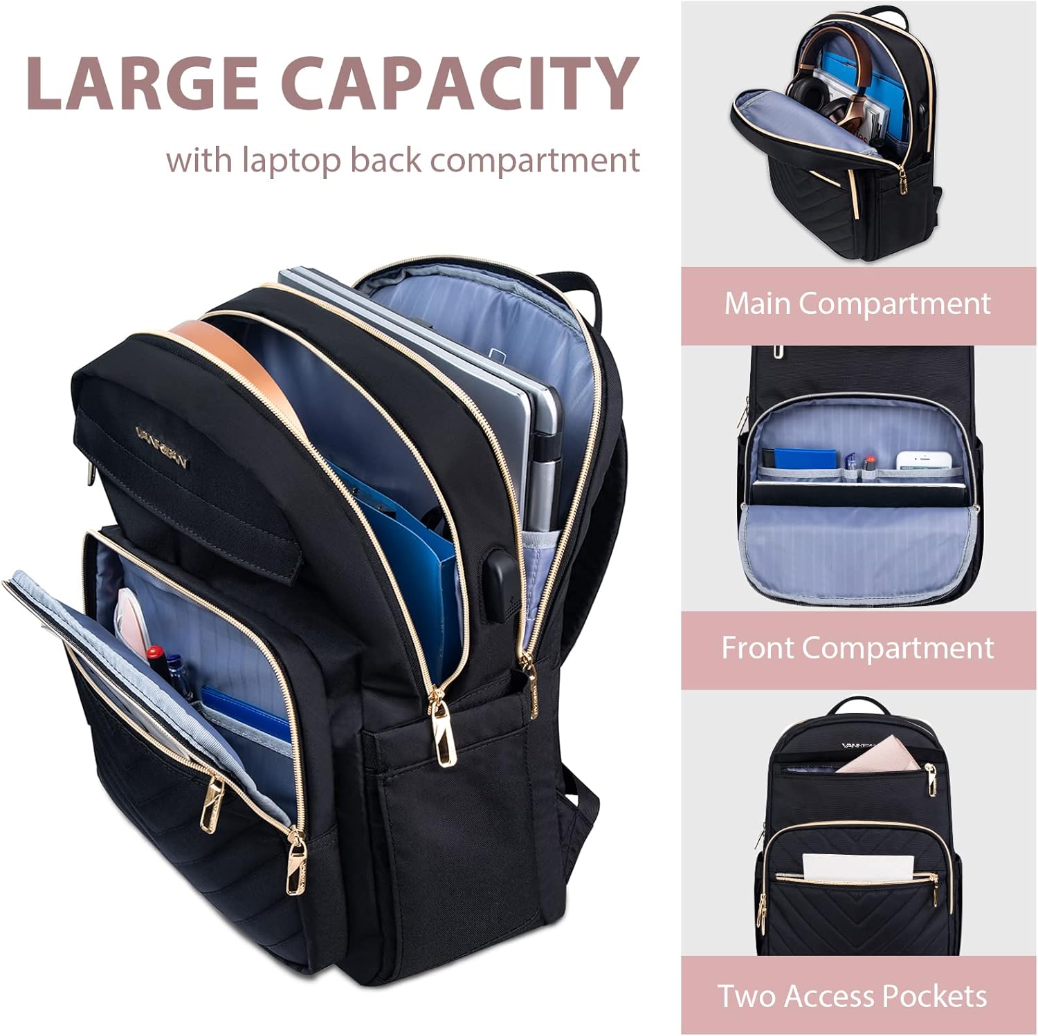 Sac à dos pour ordinateur portable femme | Imperméable, USB, 15.6"
