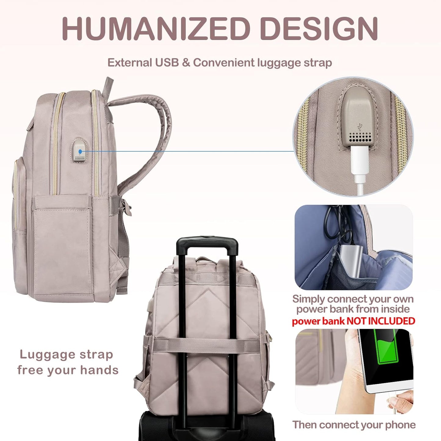 Sac à dos pour ordinateur portable femme | Imperméable, USB, 15.6"