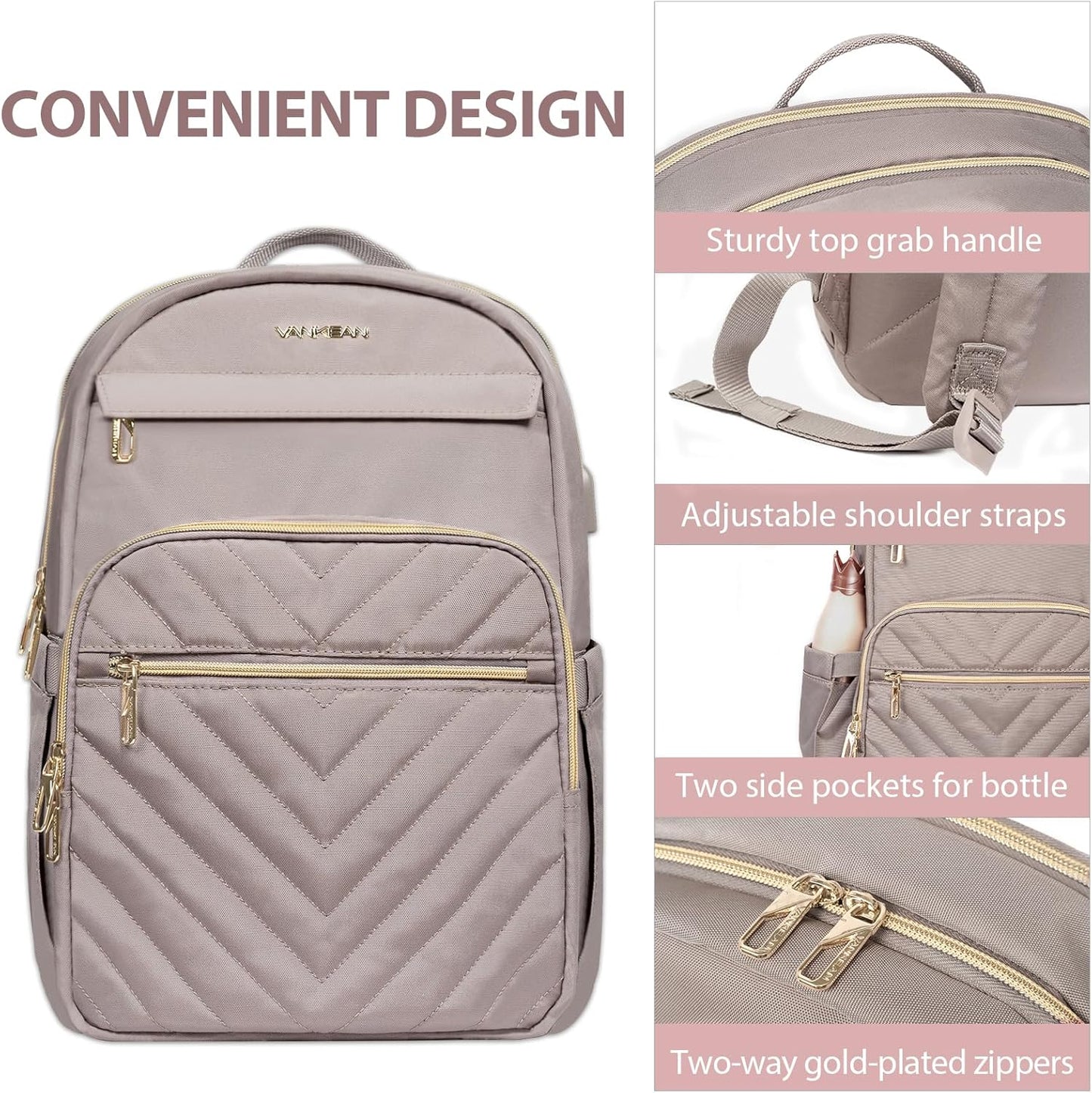 Sac à dos pour ordinateur portable femme | Imperméable, USB, 15.6"