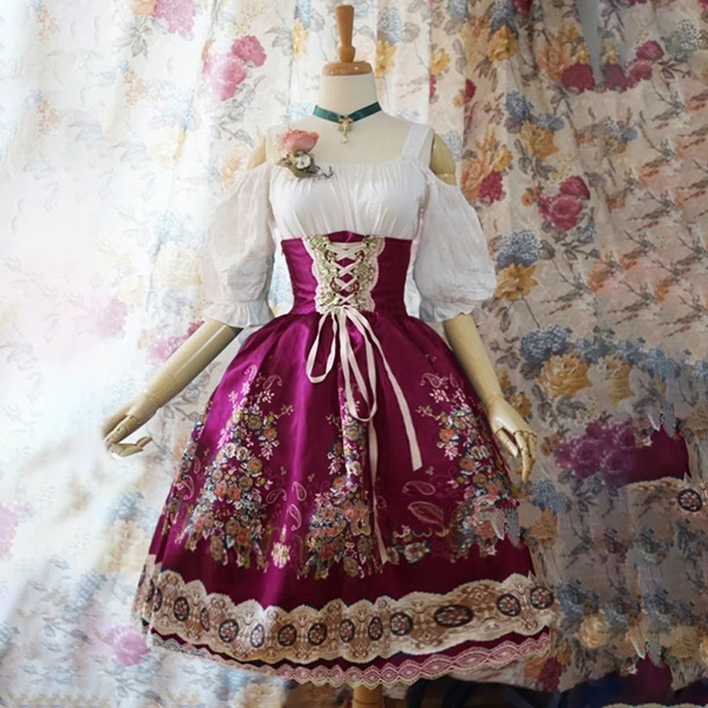 Robe Dirndl Femme - Matériau Confortable - Imprimé Floral - Mode Trachten Oktoberfest
