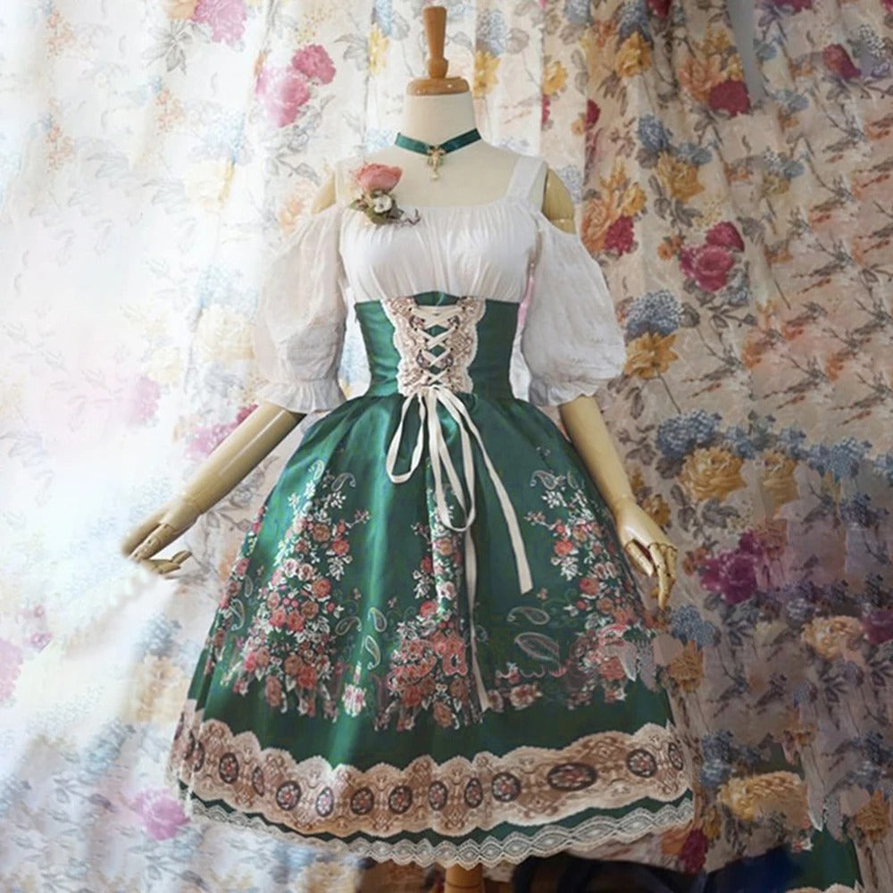 Robe Dirndl Femme - Matériau Confortable - Imprimé Floral - Mode Trachten Oktoberfest