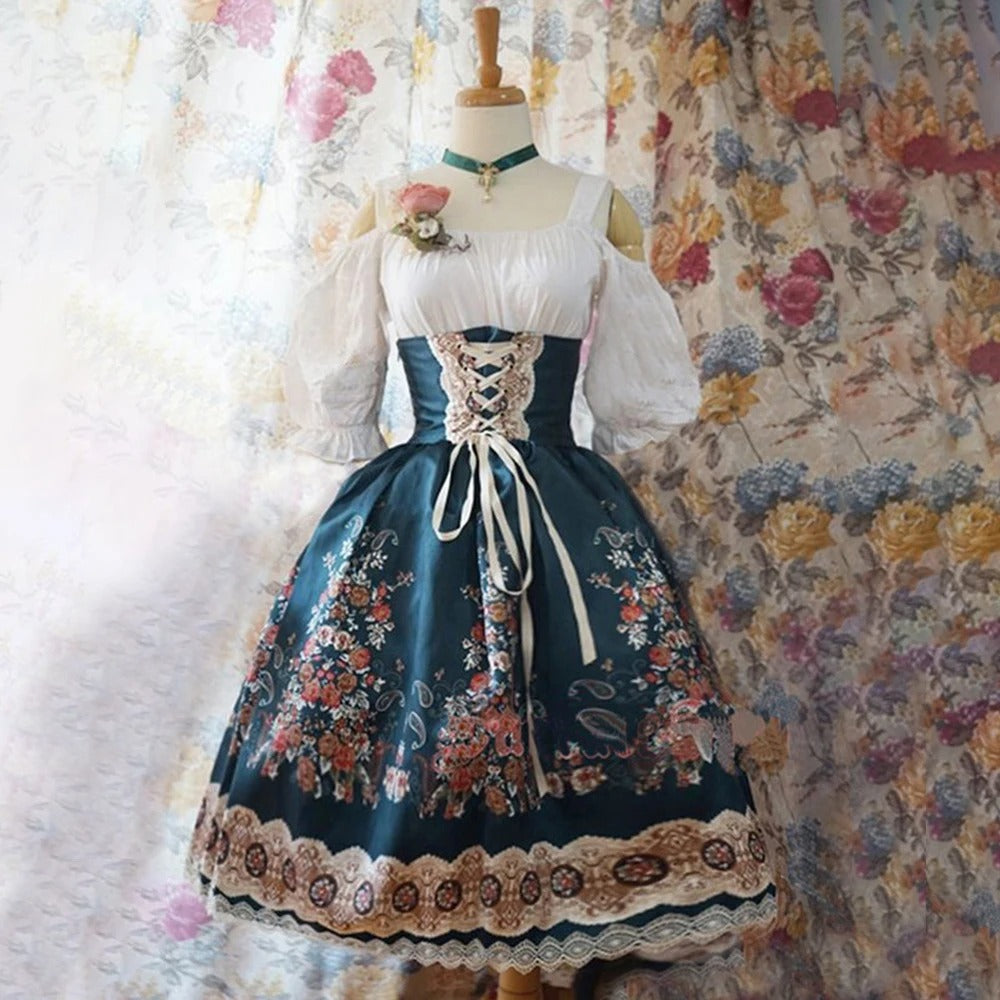 Robe Dirndl Femme - Matériau Confortable - Imprimé Floral - Mode Trachten Oktoberfest