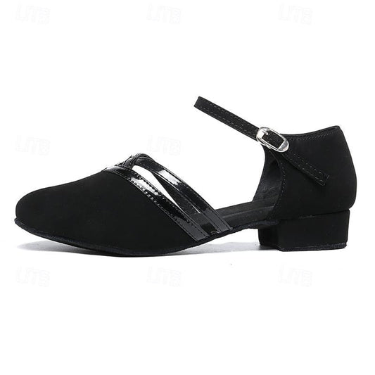 Chaussures de danse latine femme | Satin noir, talon bas
